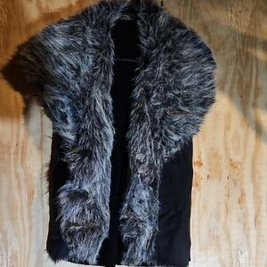 Lisa International Black Vest with Faux Fur Trim